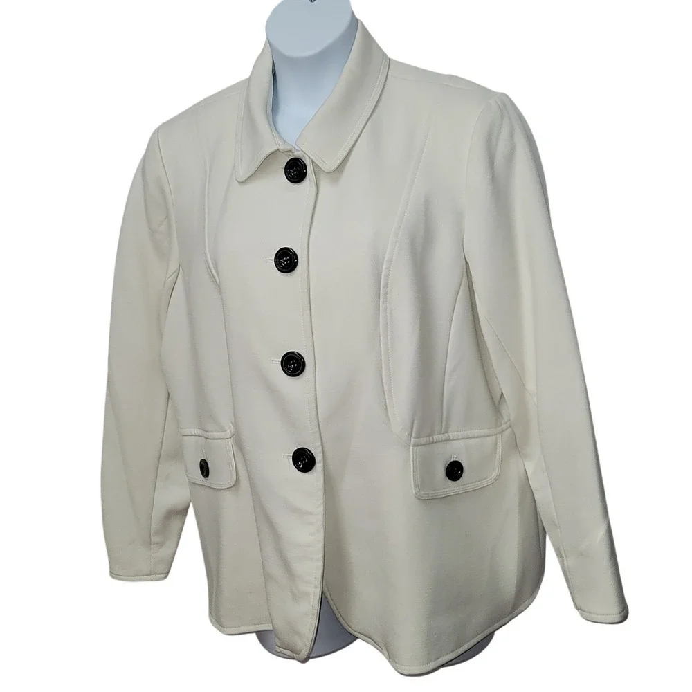 Focus 2000 Cream Blazer Jacket Classic Tailored Workwear Sz 22W Quiet Luxury‎